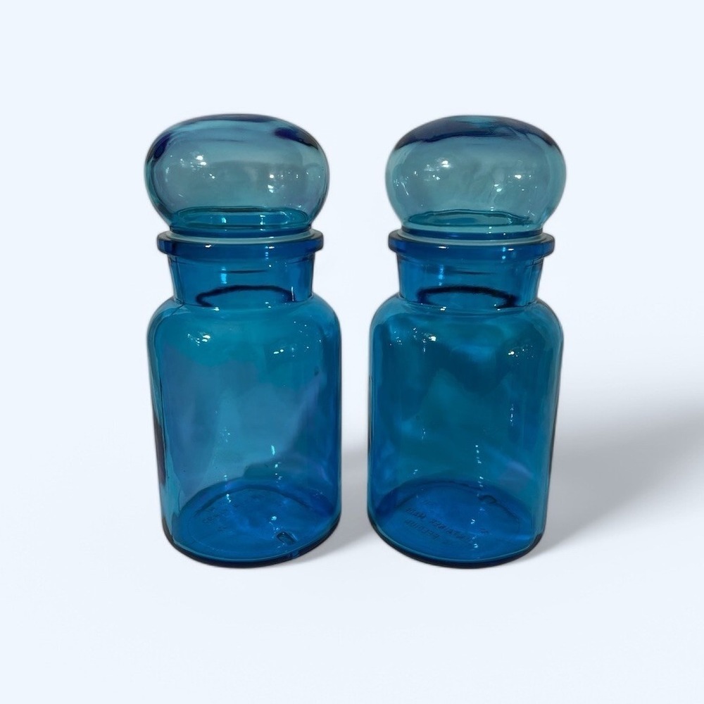 MCM Apothecary Canister Bubble Glass Jars Lids Belgium Jars 8" Vintage
